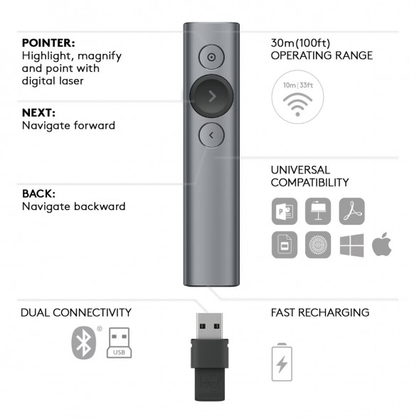 Презентер Logitech Spotlight Presentation Remote серый в Рязани