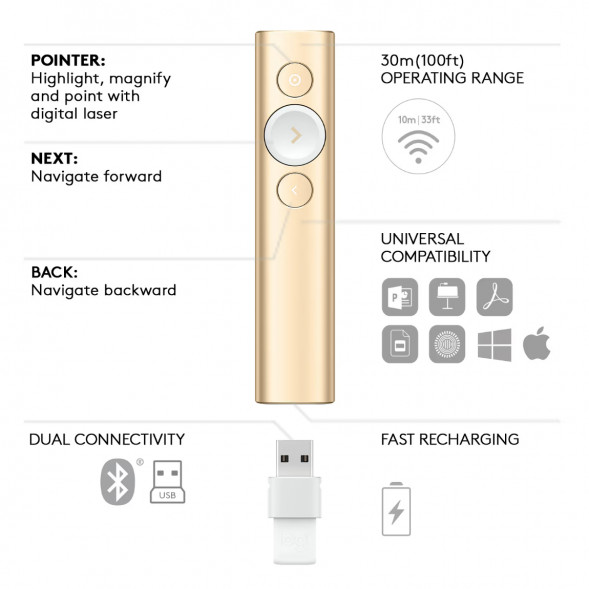 Презентер Logitech Spotlight Presentation Remote золотой в Рязани